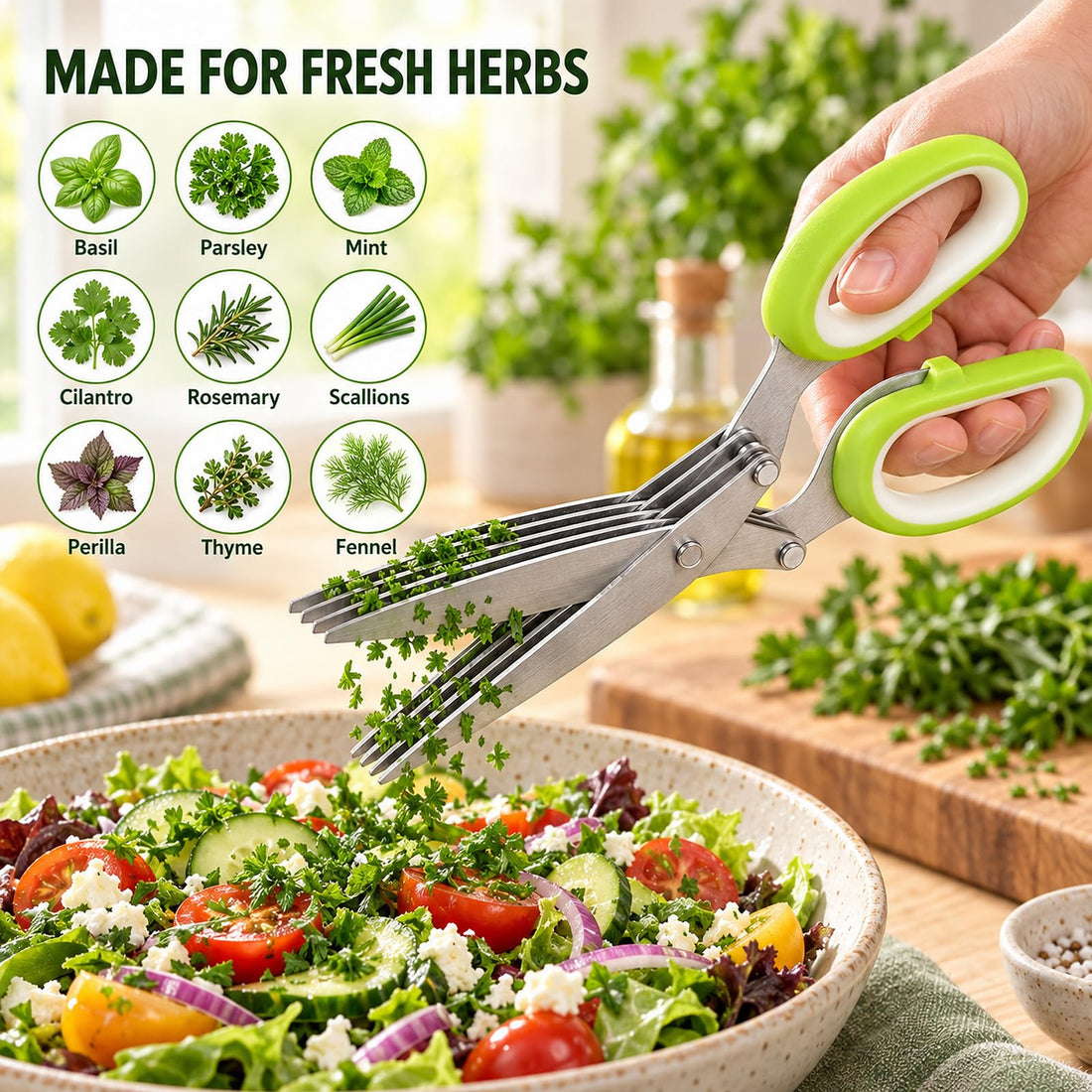 x-Amazon Best Finds - Kitchen -Herb Scissors with 5 Thickened Sharp Blades, Herb Scissors Set，Green