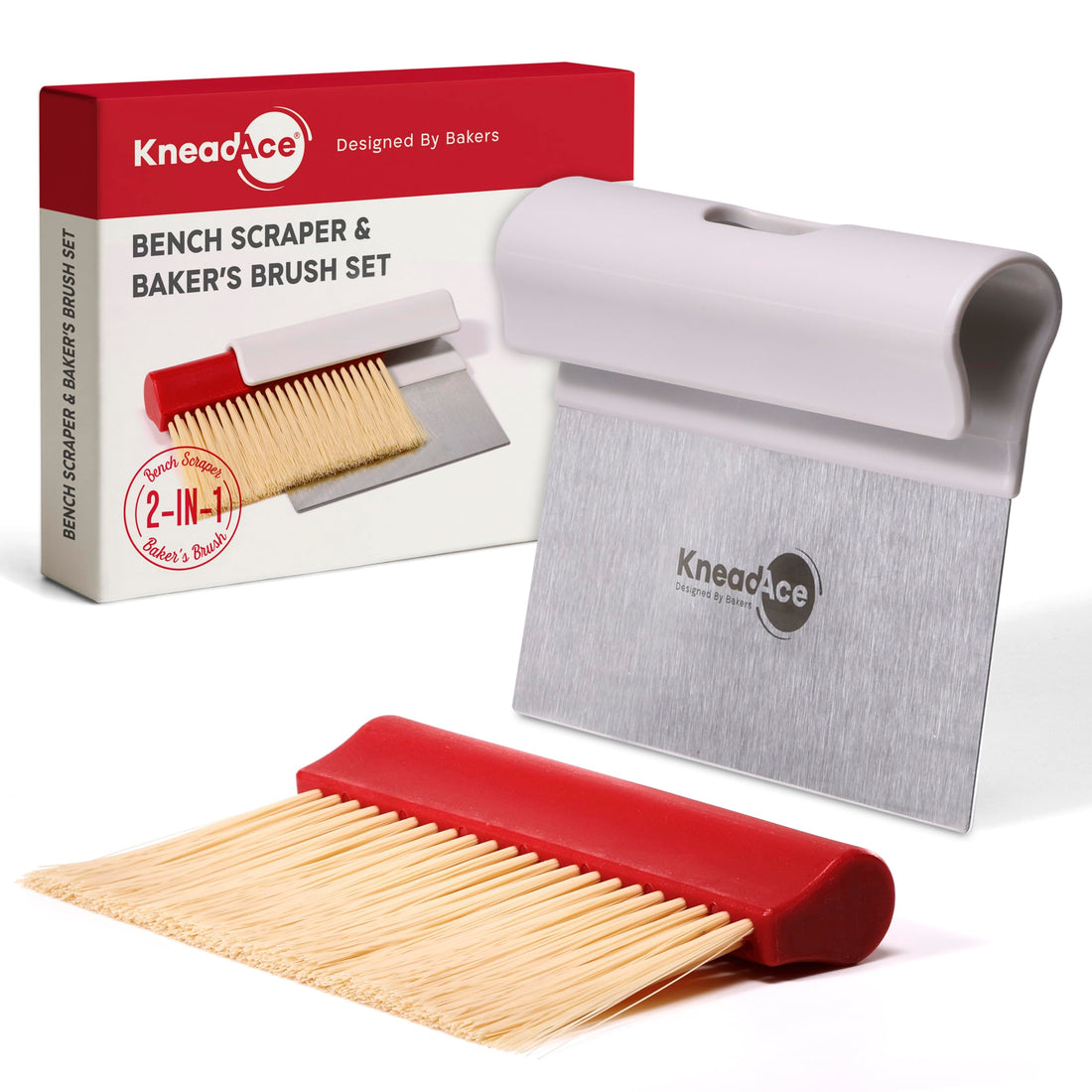Dough Scraper & Baker’s Brush Set from KneadAce . Stainless Steel Bench Scraper & Flour Cleaning Brush. Kitchen Tool for Pastry, Sourdough and Baking Prep Bread Dough Cutter, Gift For Bakers (White/Red), TCoU Recommendations from Amazon Products