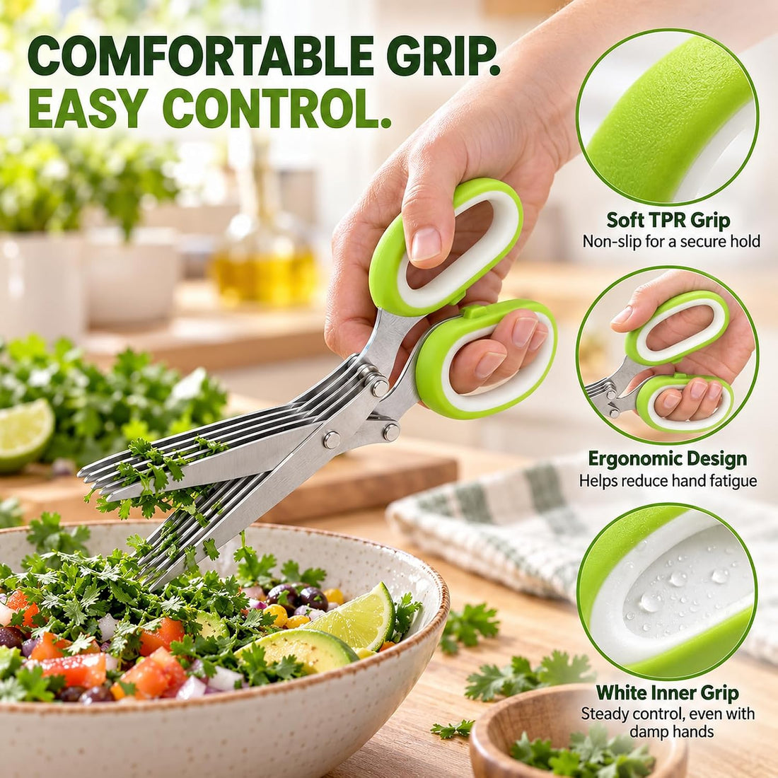 x-Amazon Best Finds - Kitchen -Herb Scissors with 5 Thickened Sharp Blades, Herb Scissors Set，Green