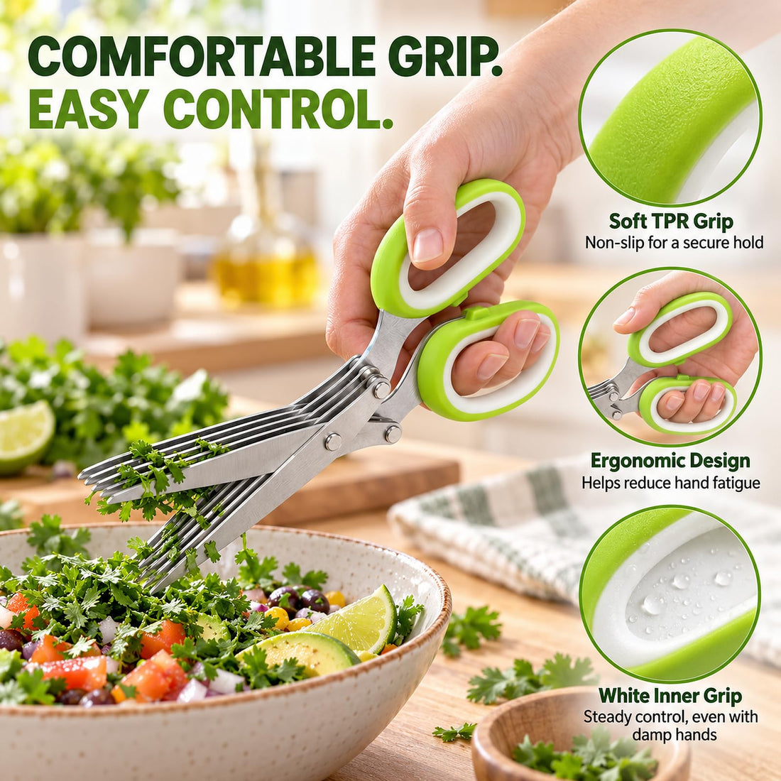 x-Amazon Best Finds - Kitchen -Herb Scissors with 5 Thickened Sharp Blades, Herb Scissors Set，Green
