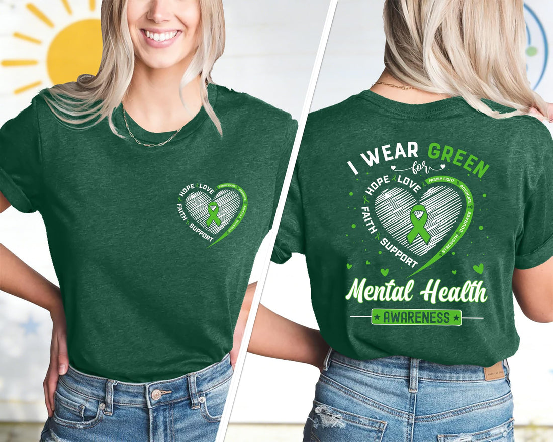 Mental Health Shirt for Women -- Green Ribbon T Shirt in May We Wear Green Casual Short Sleeve Tees Tops