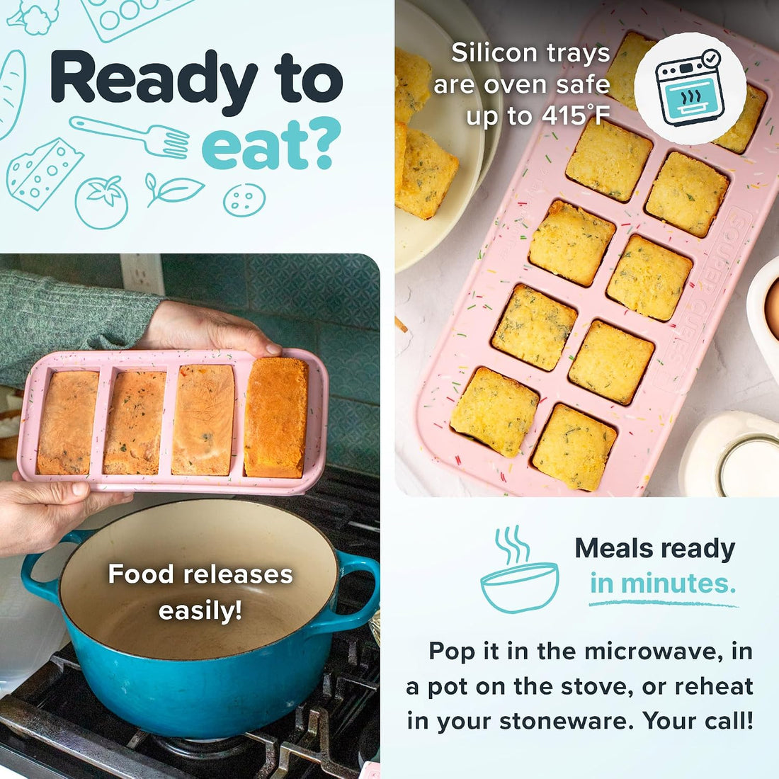 x-Amazon Best Finds - Kitchen -- Souper Cubes 1 Cup Silicone Freezer Molds with Lids, Aqua, 2-Pack