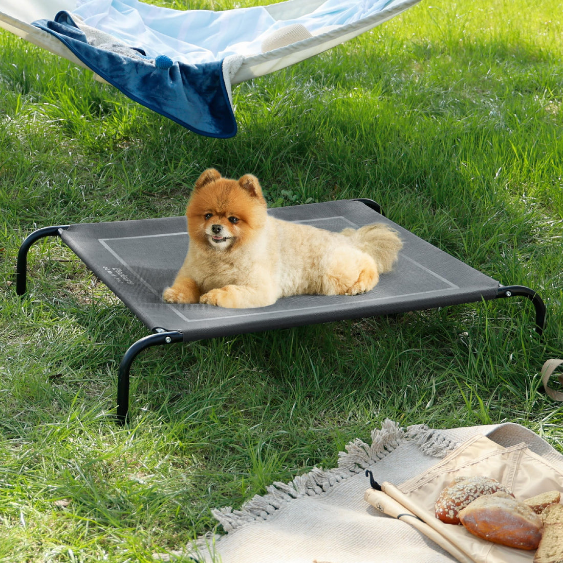Bedsure Outdoor Elevated Dog Bed Large Sized Dog, Portable Indoor & Outdoor Cooling Raised Cot Pet Hammock Bed with Skid-Resistant Feet, Frame with Breathable Mesh, Grey, 49 inches