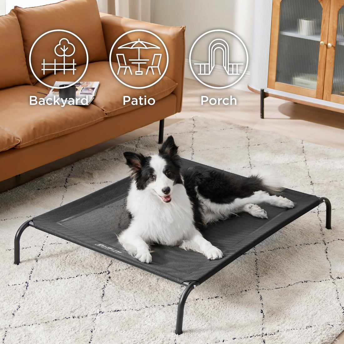 Bedsure Outdoor Elevated Dog Bed Large Sized Dog, Portable Indoor & Outdoor Cooling Raised Cot Pet Hammock Bed with Skid-Resistant Feet, Frame with Breathable Mesh, Grey, 49 inches