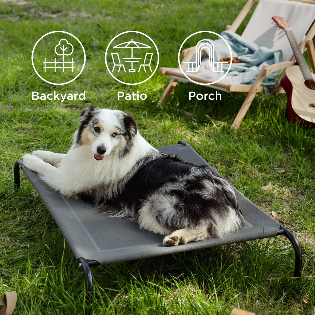 Bedsure Outdoor Elevated Dog Bed Large Sized Dog, Portable Indoor & Outdoor Cooling Raised Cot Pet Hammock Bed with Skid-Resistant Feet, Frame with Breathable Mesh, Grey, 49 inches