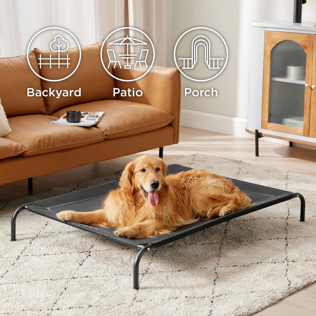 Bedsure Outdoor Elevated Dog Bed Large Sized Dog, Portable Indoor & Outdoor Cooling Raised Cot Pet Hammock Bed with Skid-Resistant Feet, Frame with Breathable Mesh, Grey, 49 inches