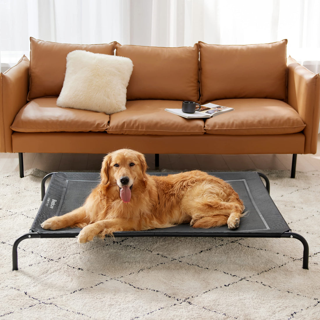 Bedsure Outdoor Elevated Dog Bed Large Sized Dog, Portable Indoor & Outdoor Cooling Raised Cot Pet Hammock Bed with Skid-Resistant Feet, Frame with Breathable Mesh, Grey, 49 inches