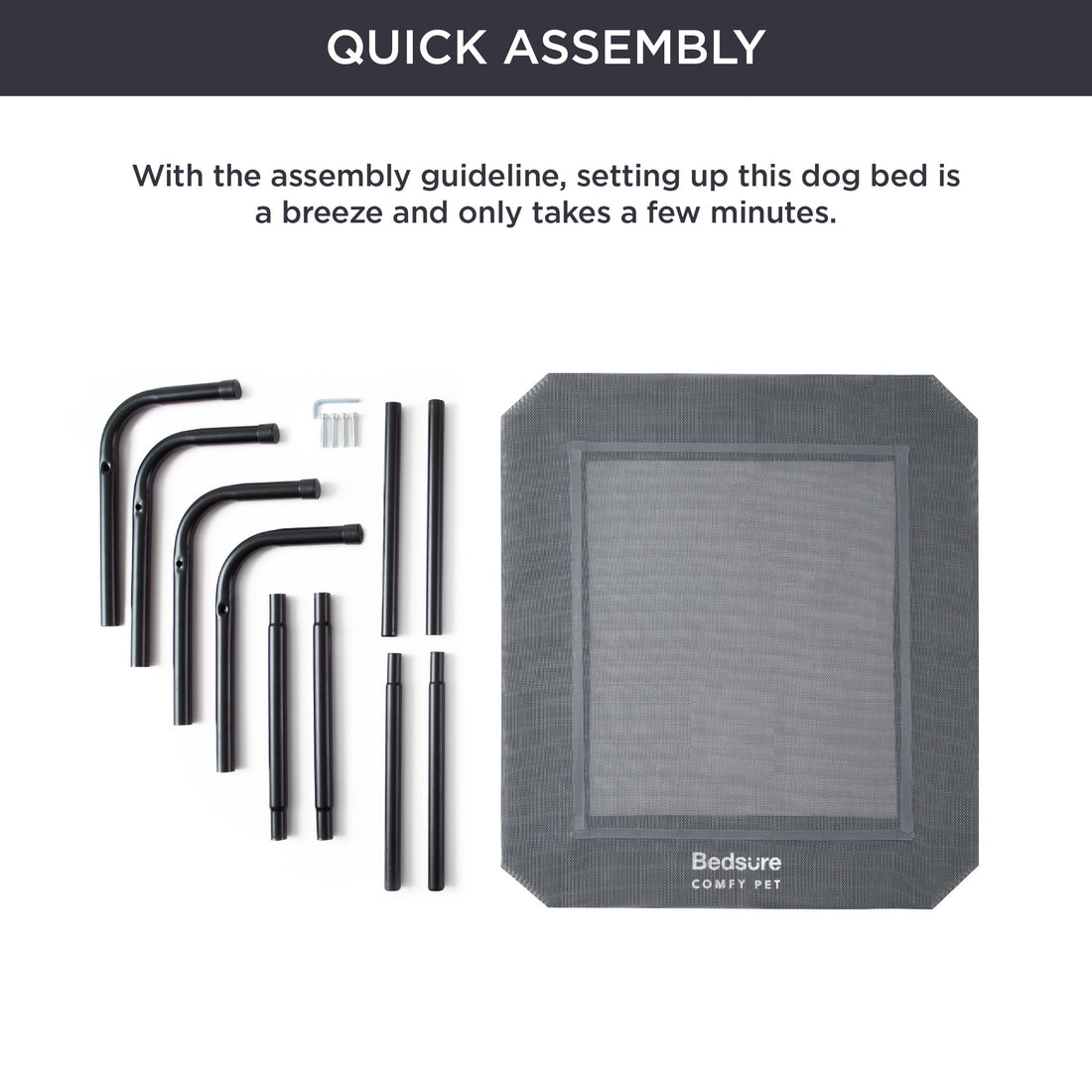 Bedsure Outdoor Elevated Dog Bed Large Sized Dog, Portable Indoor & Outdoor Cooling Raised Cot Pet Hammock Bed with Skid-Resistant Feet, Frame with Breathable Mesh, Grey, 49 inches