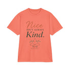 Coral t-shirt with motivational quote on a gray background