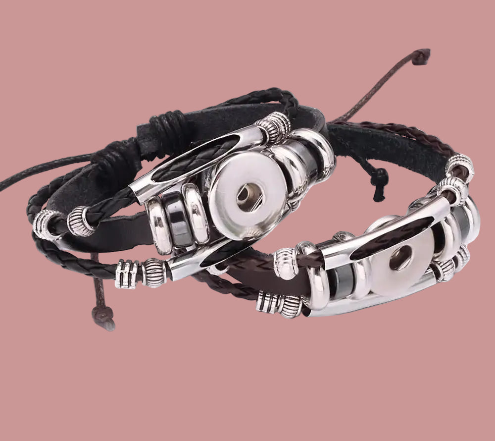 Snap Jewelry - Bracelet - Adjustable, Real Leather Bracelet, Fit 18mm Snap Button, Unisex bracelet (NO snap button included, see button collections)