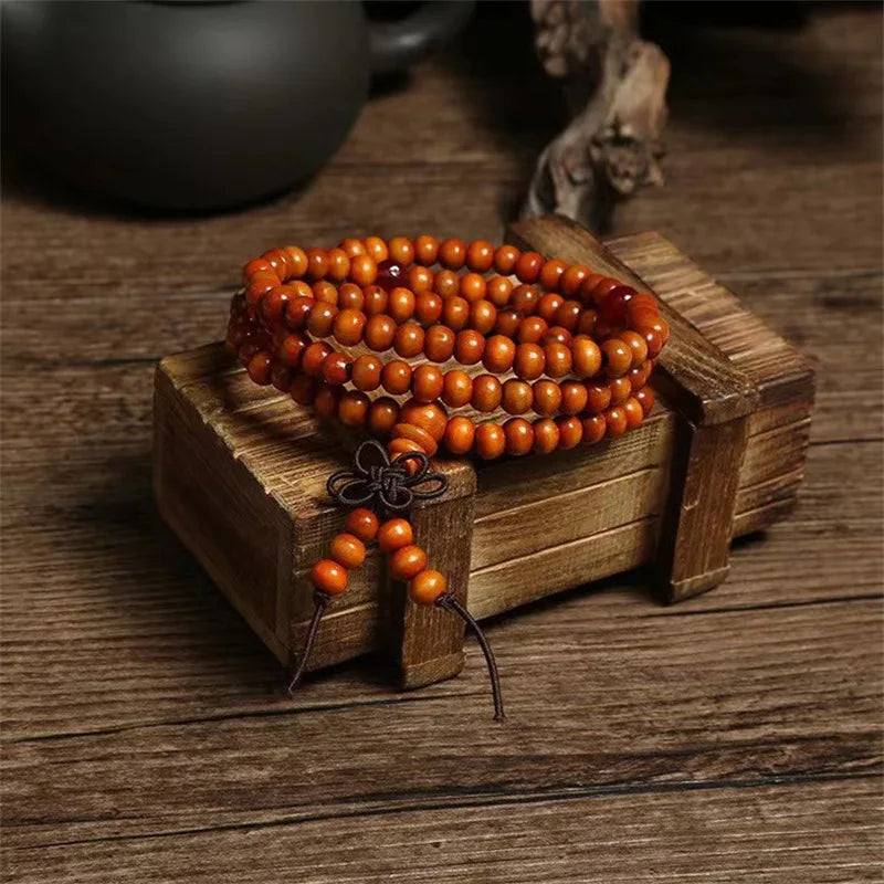 Bracelet - Prayer/Meditation - Natural Sandalwood 108 Prayer Beads, Mala Bracelet Necklace, 6mm Buddhist Buddha Rosary Elastic Wrist Jewelry Luck Amulet
