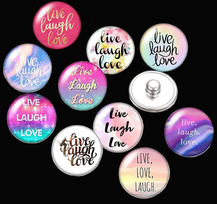 Snap Buttons - Buttons for snap jewelry- sets of 10 pcs each - Motivational Themes. sizes: 12mm/18mm/20mm snap buttons,WARNING: confirm snap jewelry button size, some jewelry may take multiple button sizes. PICK COLOR AND SIZE TO SEE SET CHOSEN.