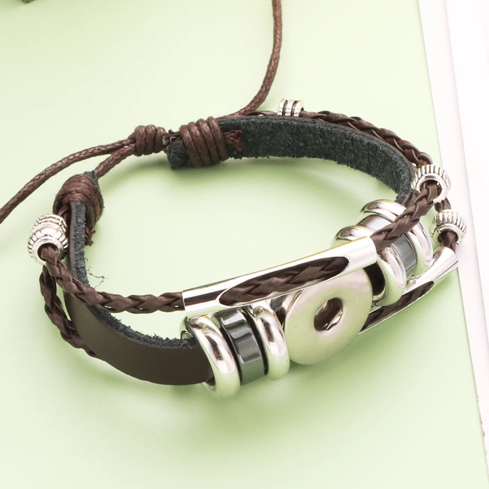 Snap Jewelry - Bracelet - Adjustable, Real Leather Bracelet, Fit 18mm Snap Button, Unisex bracelet (NO snap button included, see button collections)
