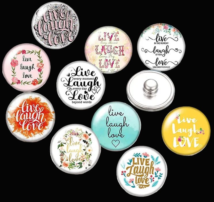 Snap Buttons - Buttons for snap jewelry- sets of 10 pcs each - Motivational Themes. sizes: 12mm/18mm/20mm snap buttons,WARNING: confirm snap jewelry button size, some jewelry may take multiple button sizes. PICK COLOR AND SIZE TO SEE SET CHOSEN.
