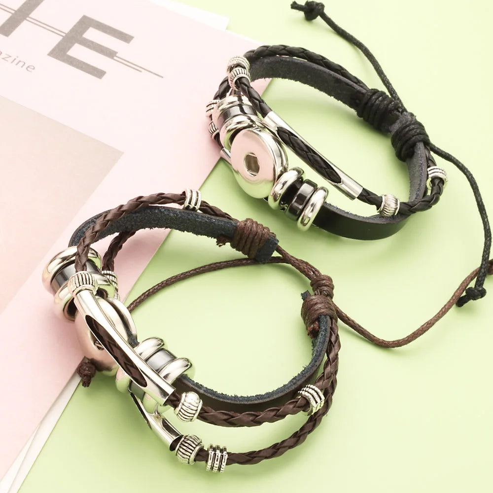 Snap Jewelry - Bracelet - Adjustable, Real Leather Bracelet, Fit 18mm Snap Button, Unisex bracelet (NO snap button included, see button collections)