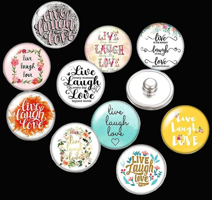 Snap Buttons - Buttons for snap jewelry- sets of 10 pcs each - Motivational Themes. sizes: 12mm/18mm/20mm snap buttons,WARNING: confirm snap jewelry button size, some jewelry may take multiple button sizes. PICK COLOR AND SIZE TO SEE SET CHOSEN.