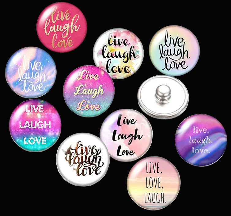 Snap Buttons - Buttons for snap jewelry- sets of 10 pcs each - Motivational Themes. sizes: 12mm/18mm/20mm snap buttons,WARNING: confirm snap jewelry button size, some jewelry may take multiple button sizes. PICK COLOR AND SIZE TO SEE SET CHOSEN.