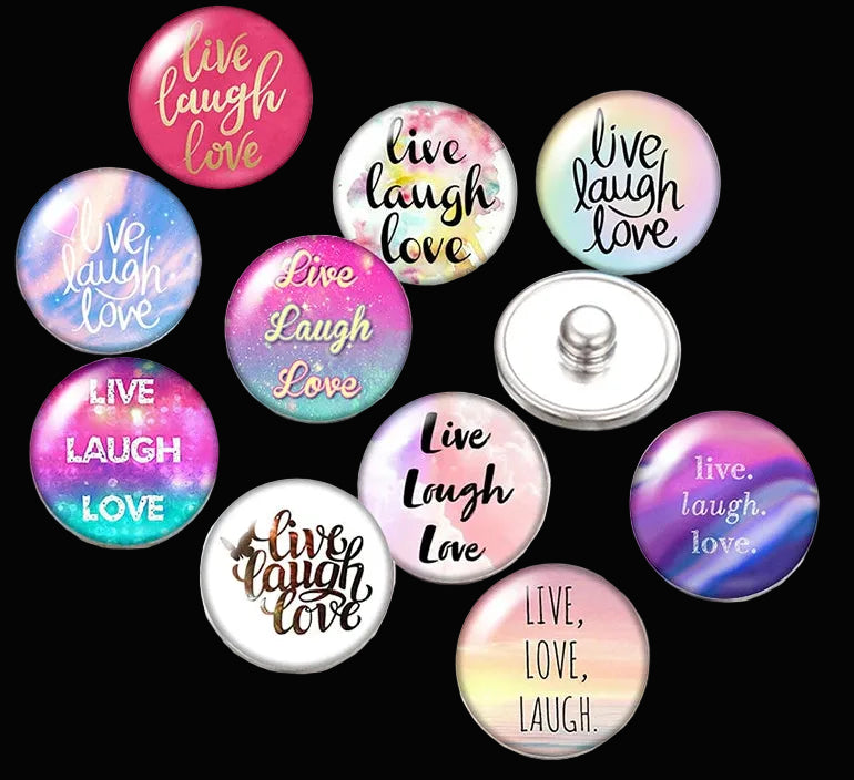 Snap Buttons - Buttons for snap jewelry- sets of 10 pcs each - Motivational Themes. sizes: 12mm/18mm/20mm snap buttons,WARNING: confirm snap jewelry button size, some jewelry may take multiple button sizes. PICK COLOR AND SIZE TO SEE SET CHOSEN.
