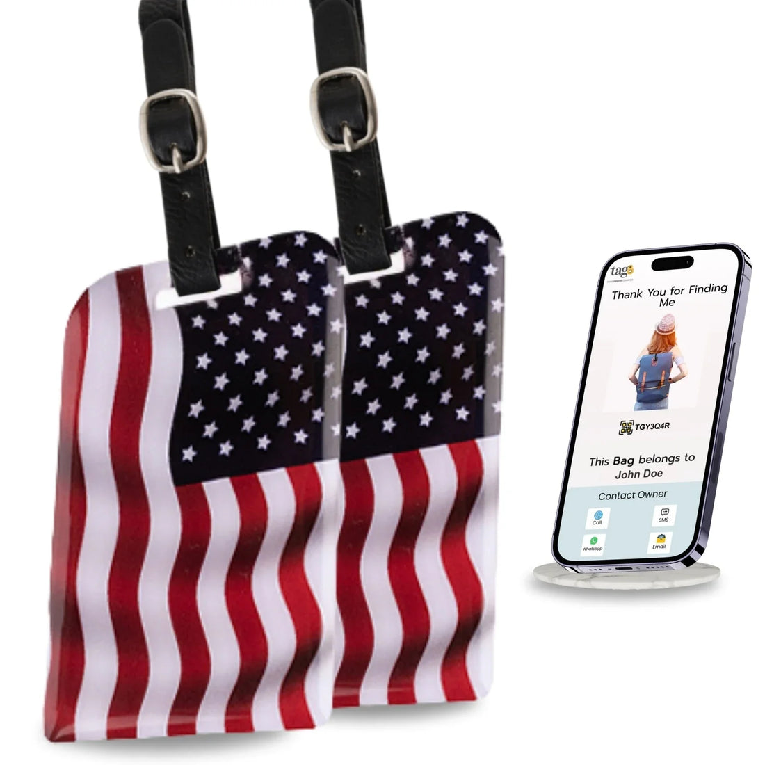 Smart Luggage/Bag Security Tag - USA Flag [2-Pack]